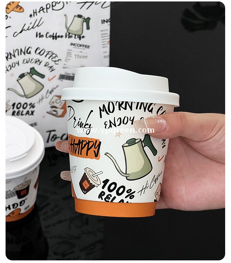 330ml Custom Branded To-Go Coffee Cups – Heat-Resistant Paper with Lid, Logo & Cartoon Printing