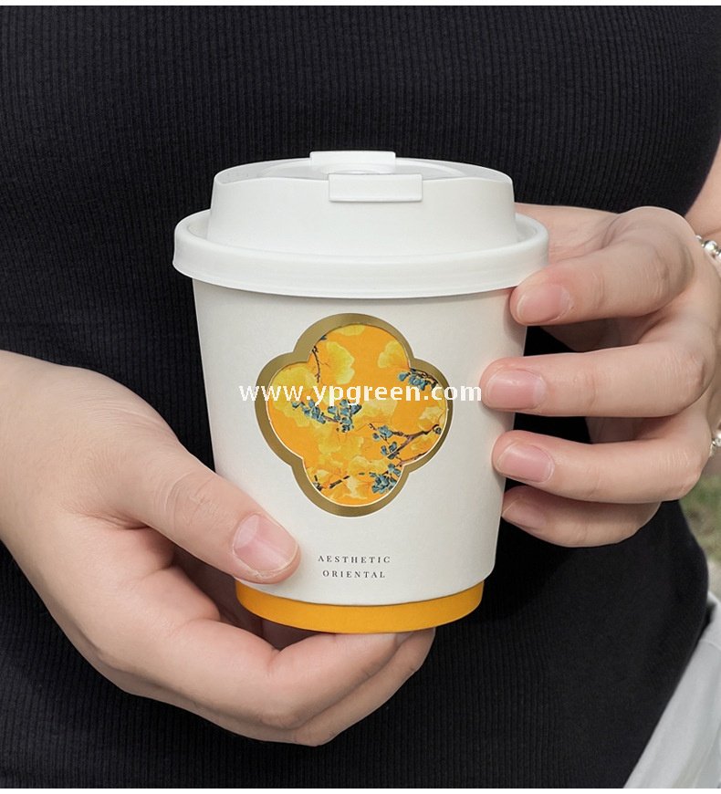 330ml 10oz Die-Cut Double-Wall Paper Cup with Matte Gold Foil Stamping