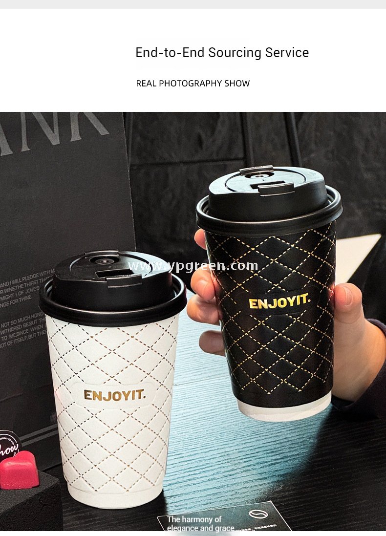 500ml Foil Stamped Milk Tea Paper Cup – 16oz Double Wall Embossed Cup for To-Go Drinks