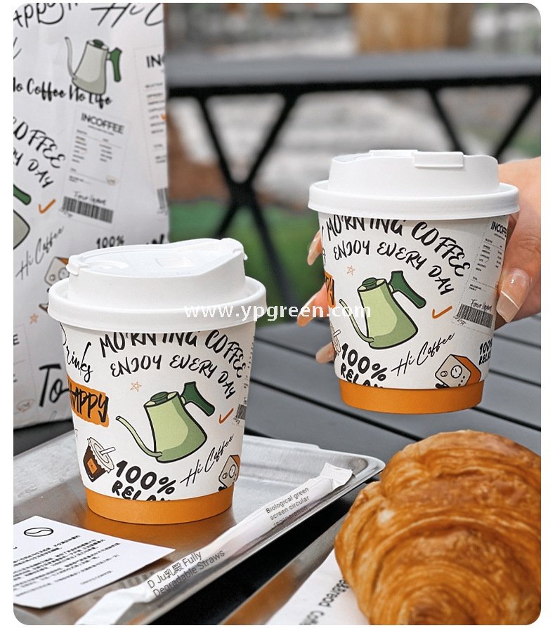 330ml Custom Branded To-Go Coffee Cups – Heat-Resistant Paper with Lid, Logo & Cartoon Printing
