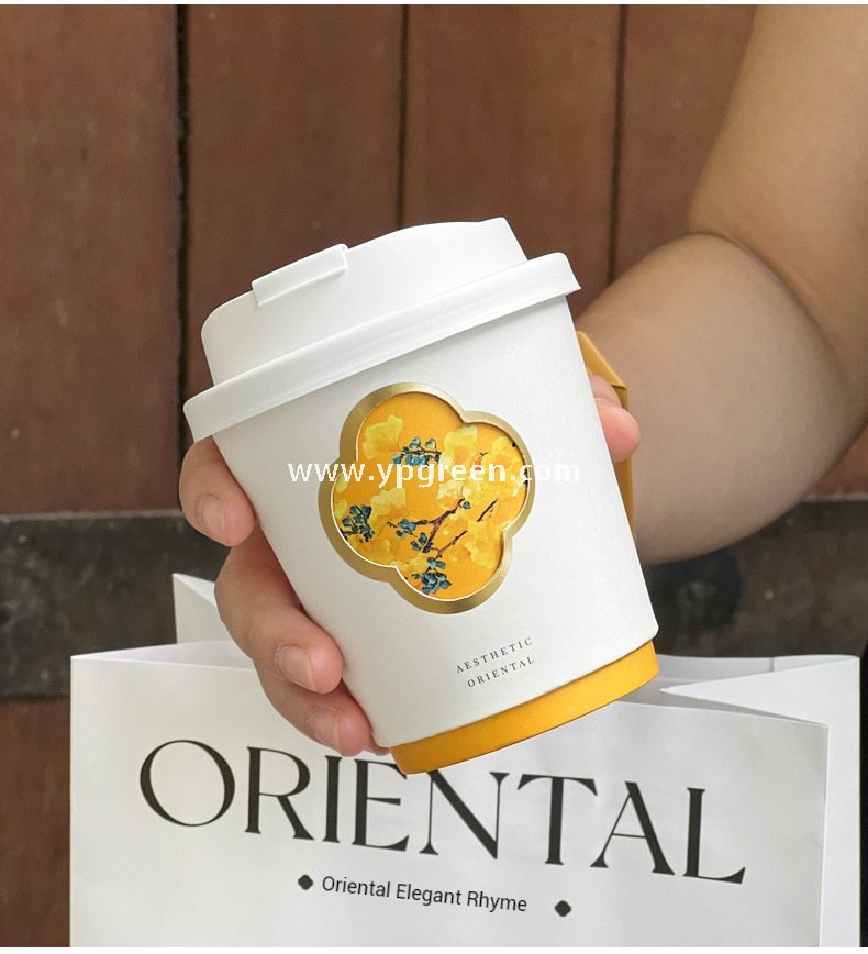 330ml 10oz Die-Cut Double-Wall Paper Cup with Matte Gold Foil Stamping