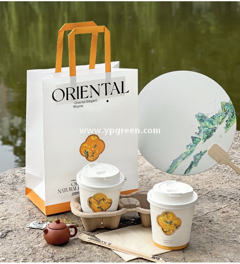 330ml 10oz Die-Cut Double-Wall Paper Cup with Matte Gold Foil Stamping