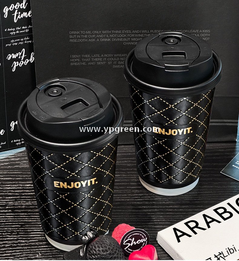 500ml Foil Stamped Milk Tea Paper Cup – 16oz Double Wall Embossed Cup for To-Go Drinks