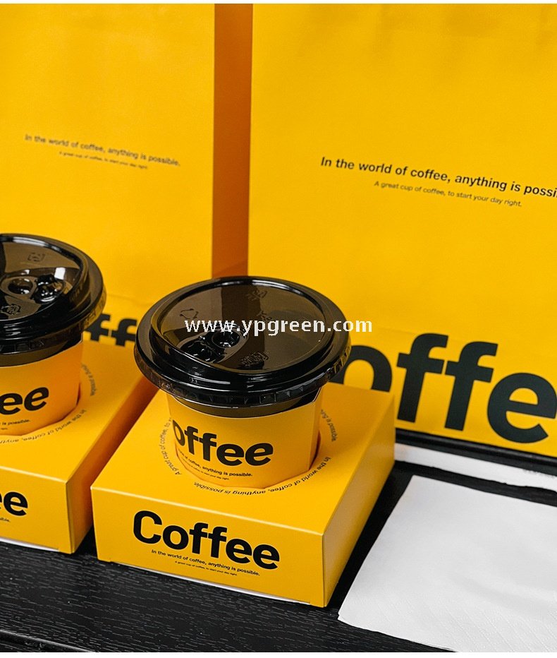 Yellow Sandwich & Coffee Tray Box – Integrated Paper Combo Container with Cup Holder