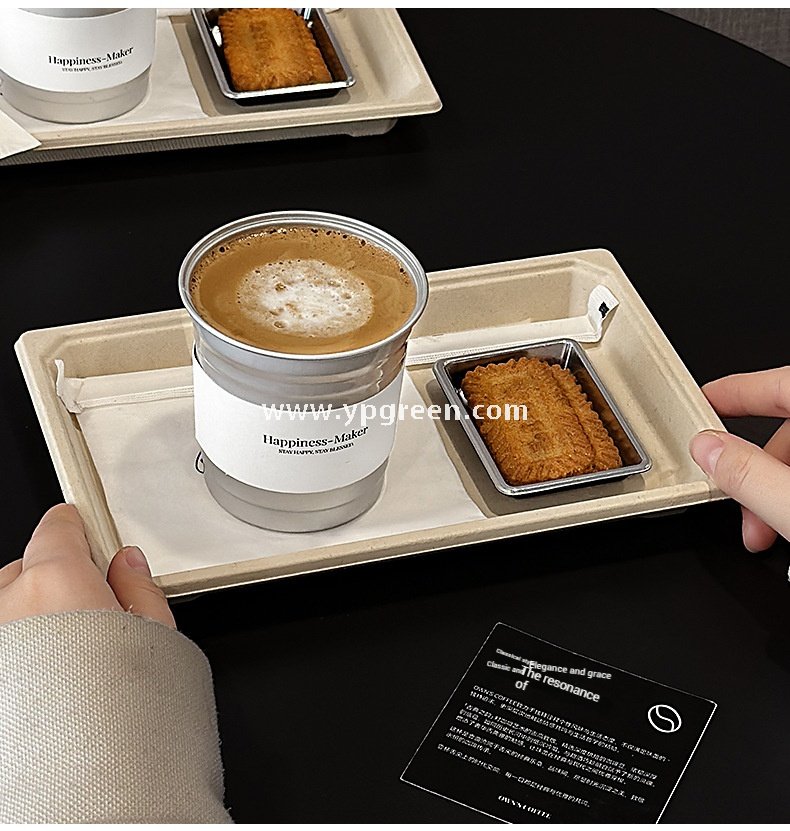 High-End 280ml Disposable Aluminum Cup with Silver Plate and Kraft Paper Tray – Stylish Drinkware Set