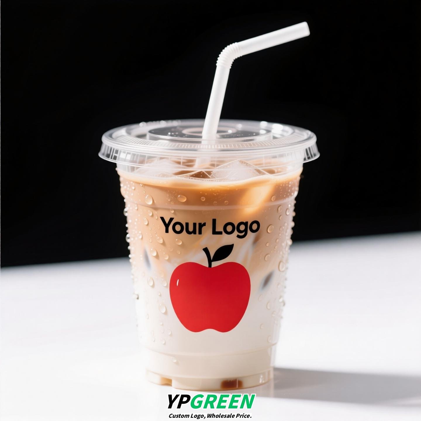 16oz Apple Pattern Clear Cup | 500ml Disposable Transparent Cup for Juice, Coffee, Milk Tea & Cold Drinks