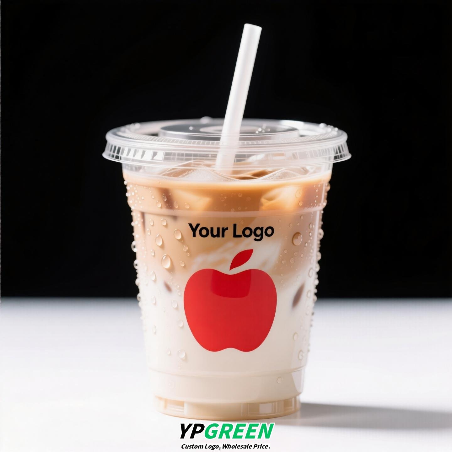 16oz Apple Pattern Clear Cup | 500ml Disposable Transparent Cup for Juice, Coffee, Milk Tea & Cold Drinks