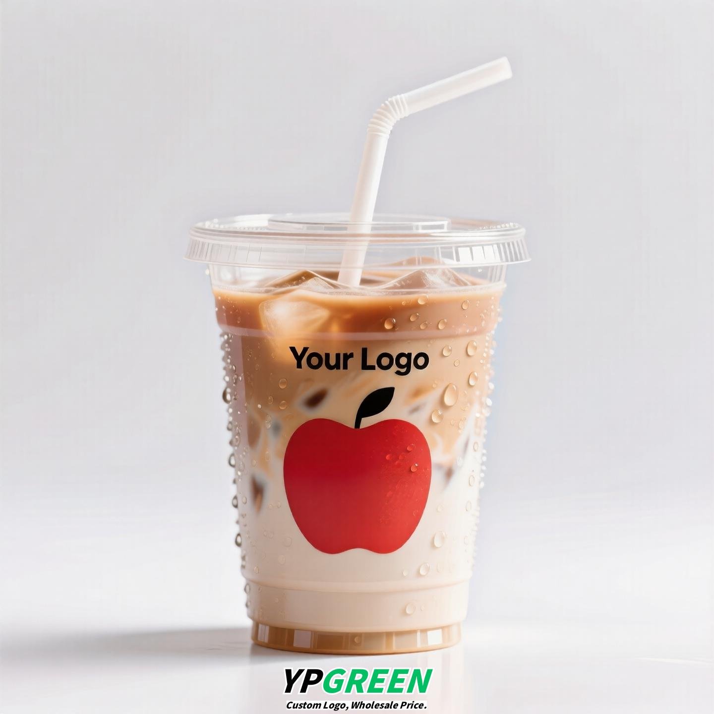 16oz Apple Pattern Clear Cup | 500ml Disposable Transparent Cup for Juice, Coffee, Milk Tea & Cold Drinks