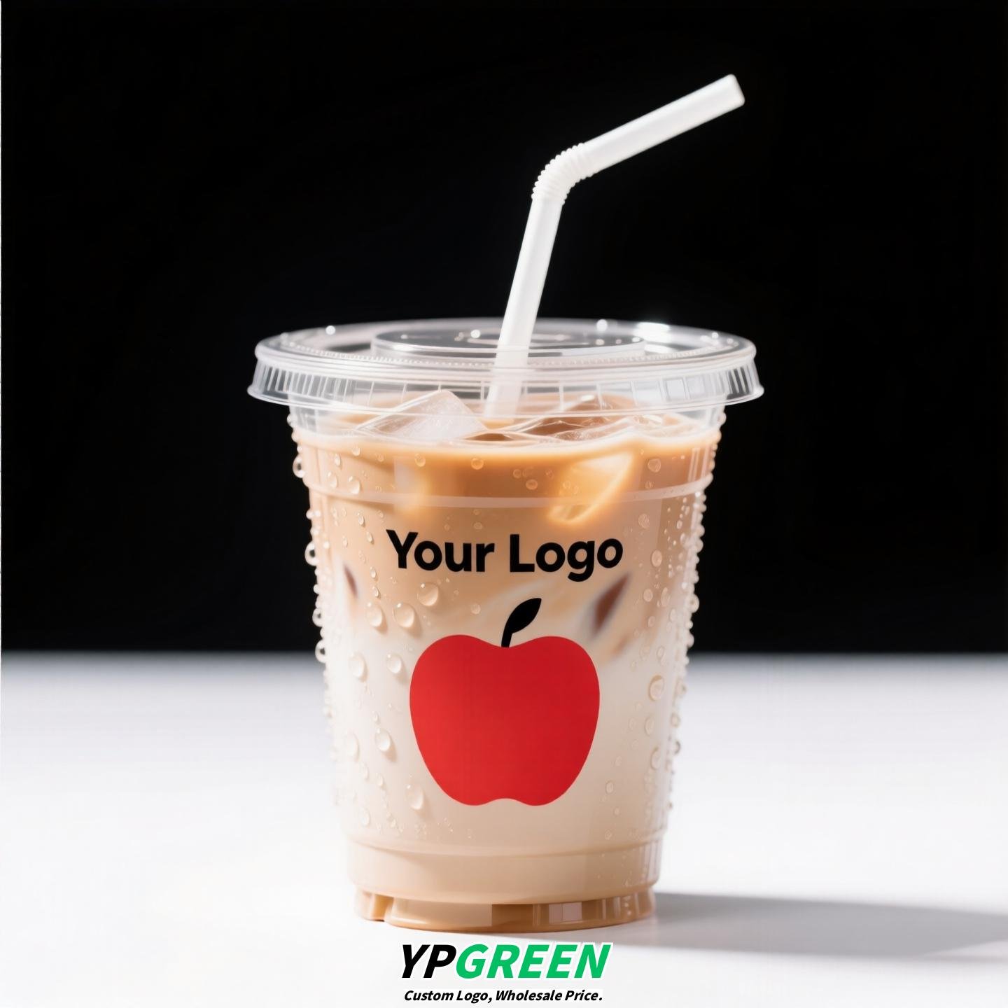 16oz Apple Pattern Clear Cup | 500ml Disposable Transparent Cup for Juice, Coffee, Milk Tea & Cold Drinks