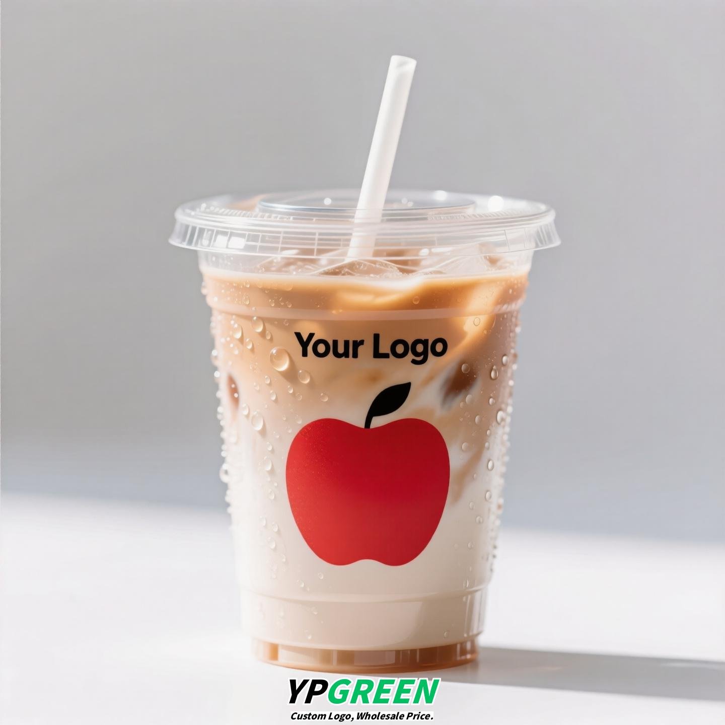 16oz Apple Pattern Clear Cup | 500ml Disposable Transparent Cup for Juice, Coffee, Milk Tea & Cold Drinks