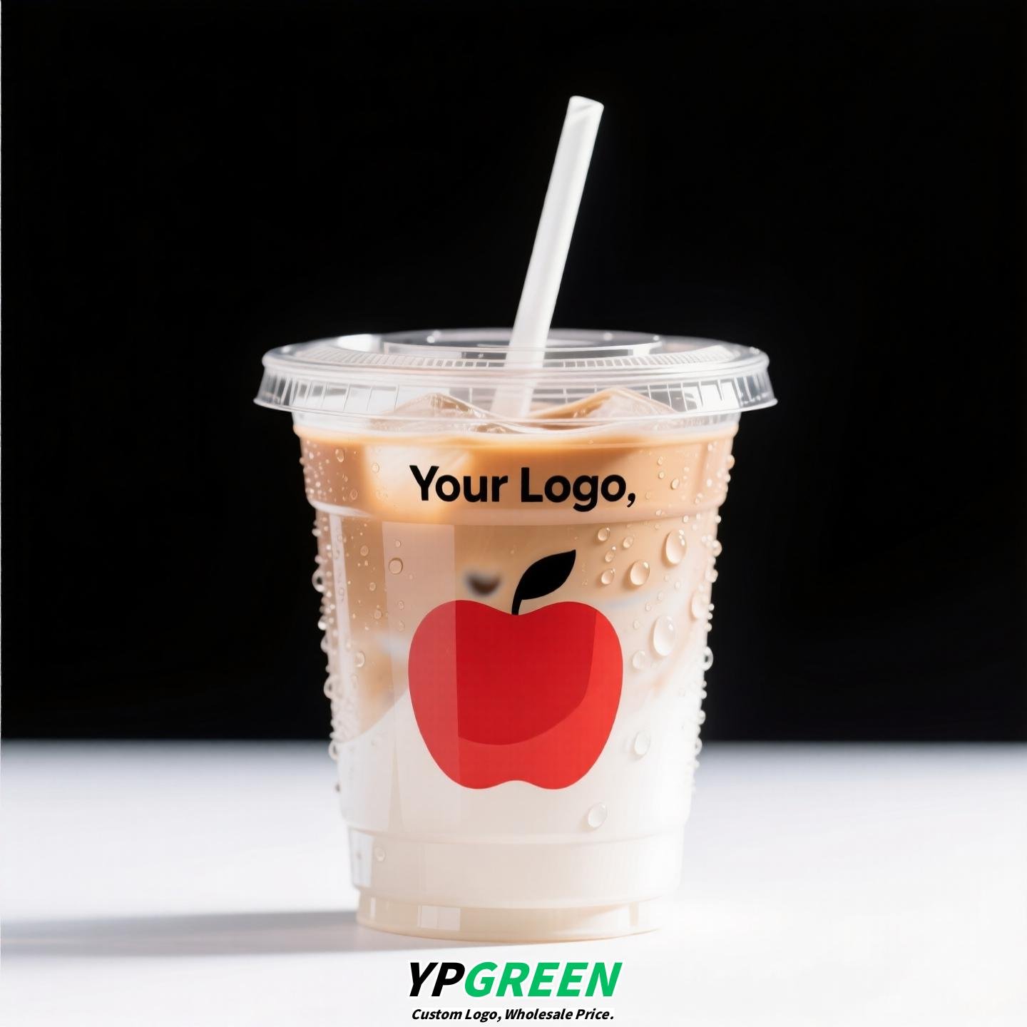 16oz Apple Pattern Clear Cup | 500ml Disposable Transparent Cup for Juice, Coffee, Milk Tea & Cold Drinks