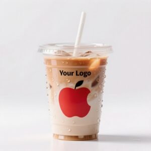 16oz Apple Pattern Clear Cup | 500ml Disposable Transparent Cup for Juice, Coffee, Milk Tea & Cold Drinks