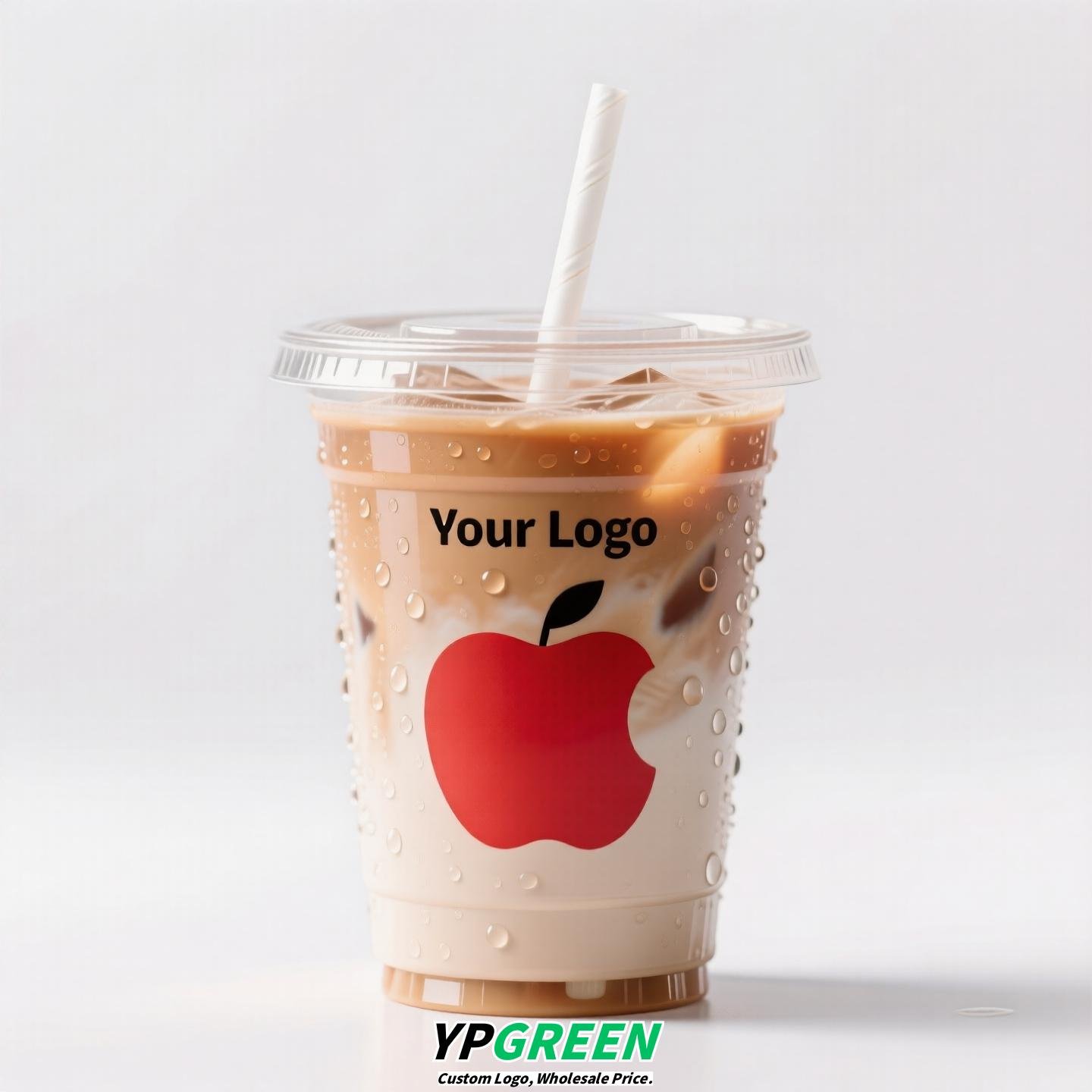 16oz Apple Pattern Clear Cup | 500ml Disposable Transparent Cup for Juice, Coffee, Milk Tea & Cold Drinks