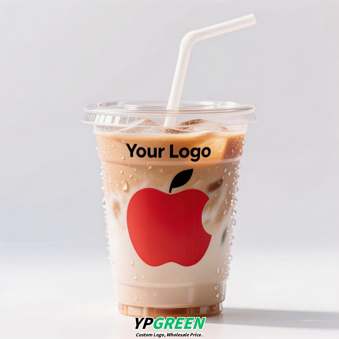 16oz Apple Pattern Clear Cup | 500ml Disposable Transparent Cup for Juice, Coffee, Milk Tea & Cold Drinks
