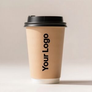 10oz Bamboo Pulp Double-Wall Coffee Cup with Lid | Disposable Paper Cup + Honeycomb Holder + Custom Logo