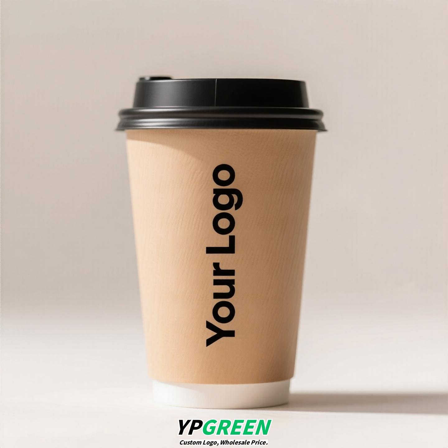 10oz Bamboo Pulp Double-Wall Coffee Cup with Lid | Disposable Paper Cup + Honeycomb Holder + Custom Logo