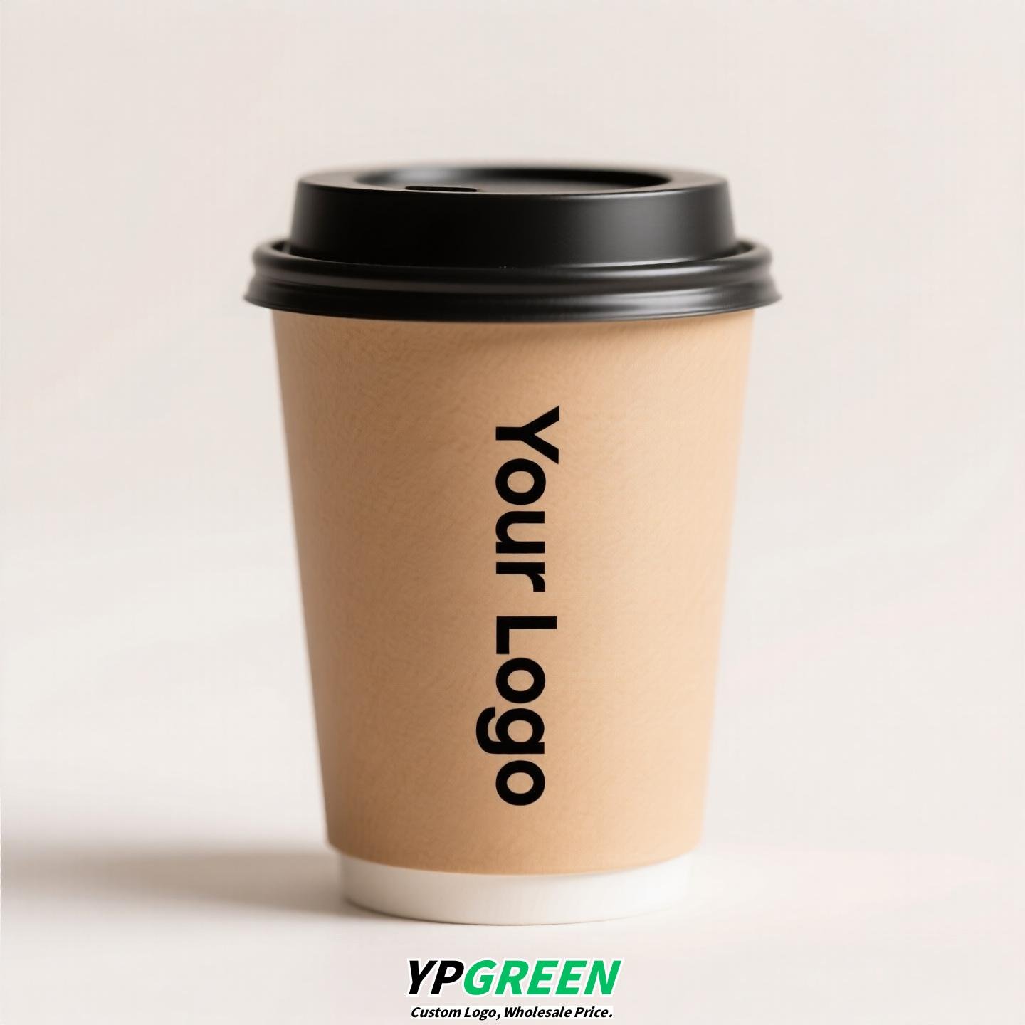 10oz Bamboo Pulp Double-Wall Coffee Cup with Lid | Disposable Paper Cup + Honeycomb Holder + Custom Logo