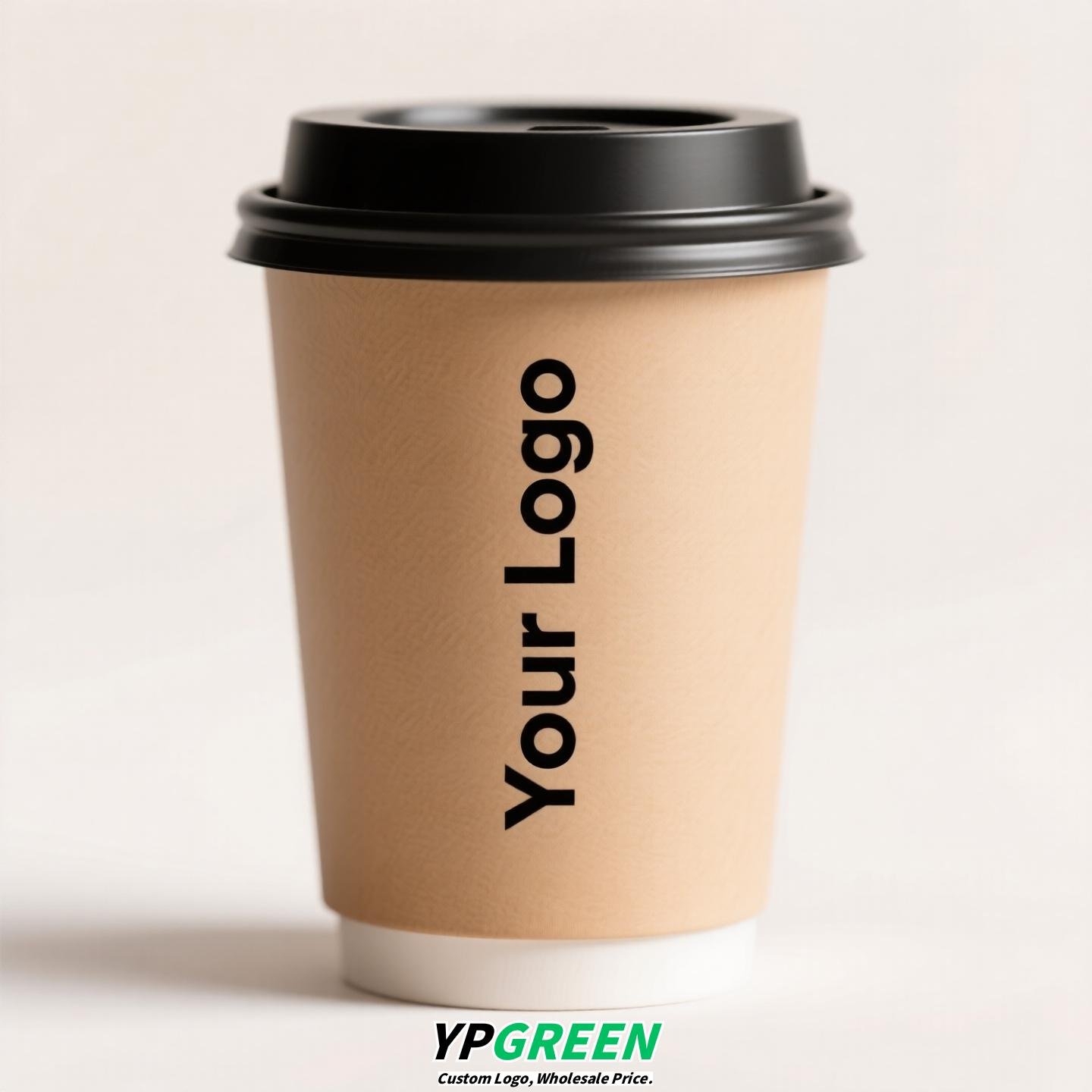 10oz Bamboo Pulp Double-Wall Coffee Cup with Lid | Disposable Paper Cup + Honeycomb Holder + Custom Logo