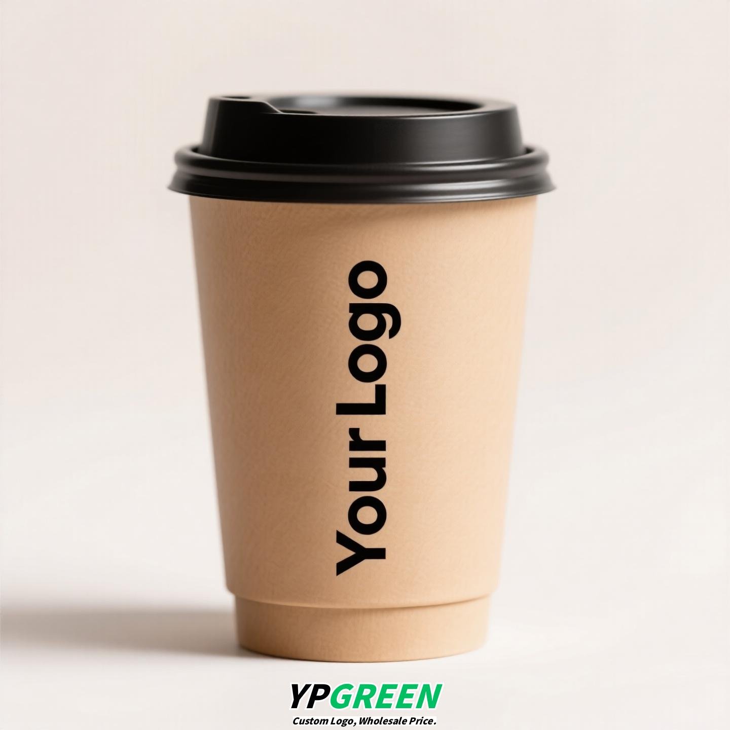 10oz Bamboo Pulp Double-Wall Coffee Cup with Lid | Disposable Paper Cup + Honeycomb Holder + Custom Logo