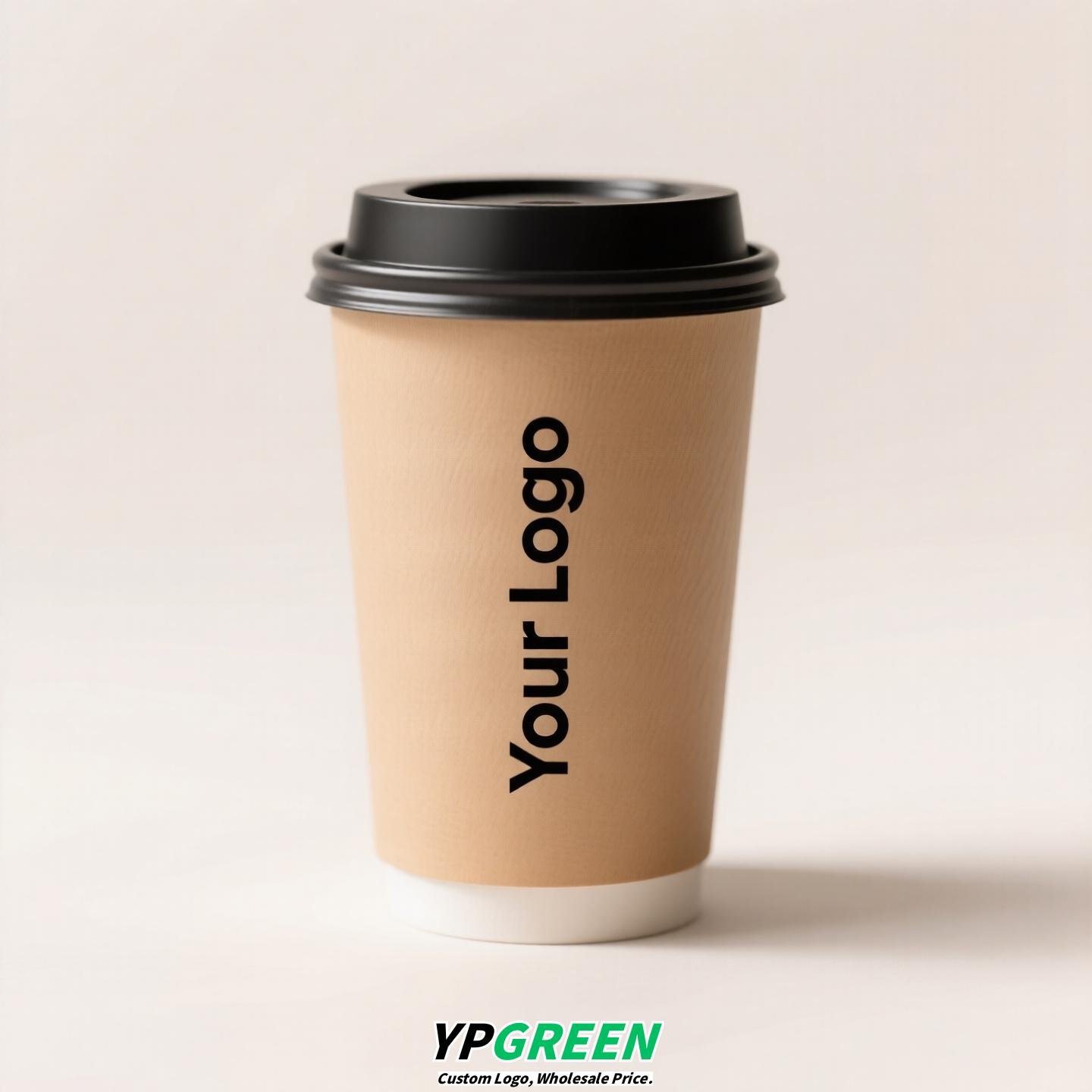 10oz Bamboo Pulp Double-Wall Coffee Cup with Lid | Disposable Paper Cup + Honeycomb Holder + Custom Logo