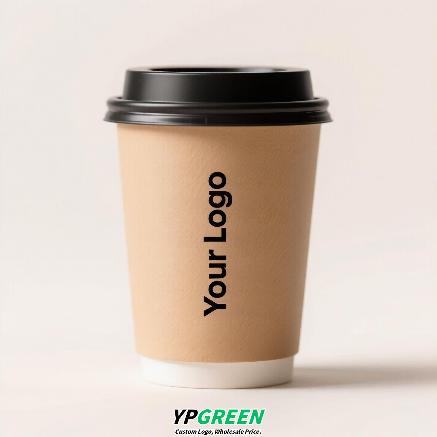 10oz Bamboo Pulp Double-Wall Coffee Cup with Lid | Disposable Paper Cup + Honeycomb Holder + Custom Logo