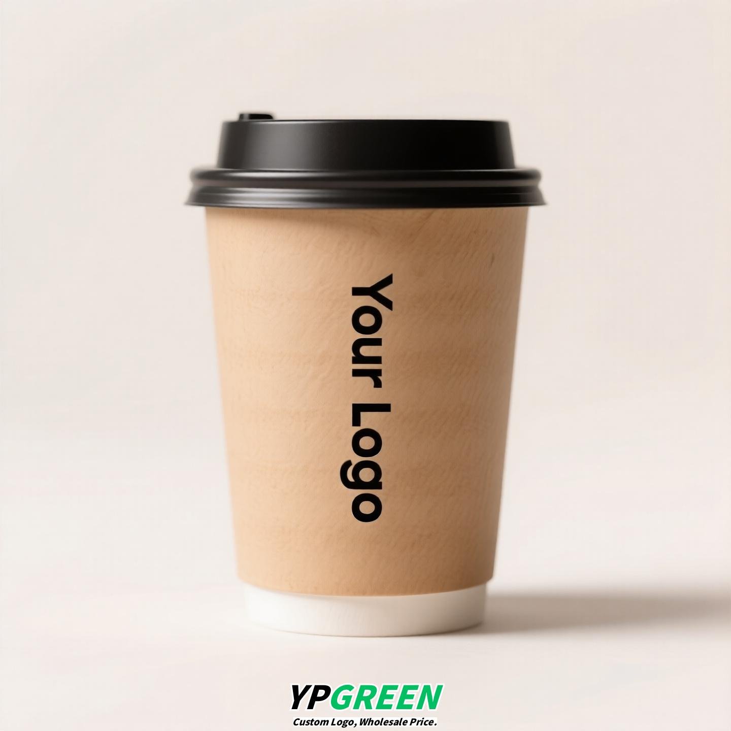 10oz Bamboo Pulp Double-Wall Coffee Cup with Lid | Disposable Paper Cup + Honeycomb Holder + Custom Logo