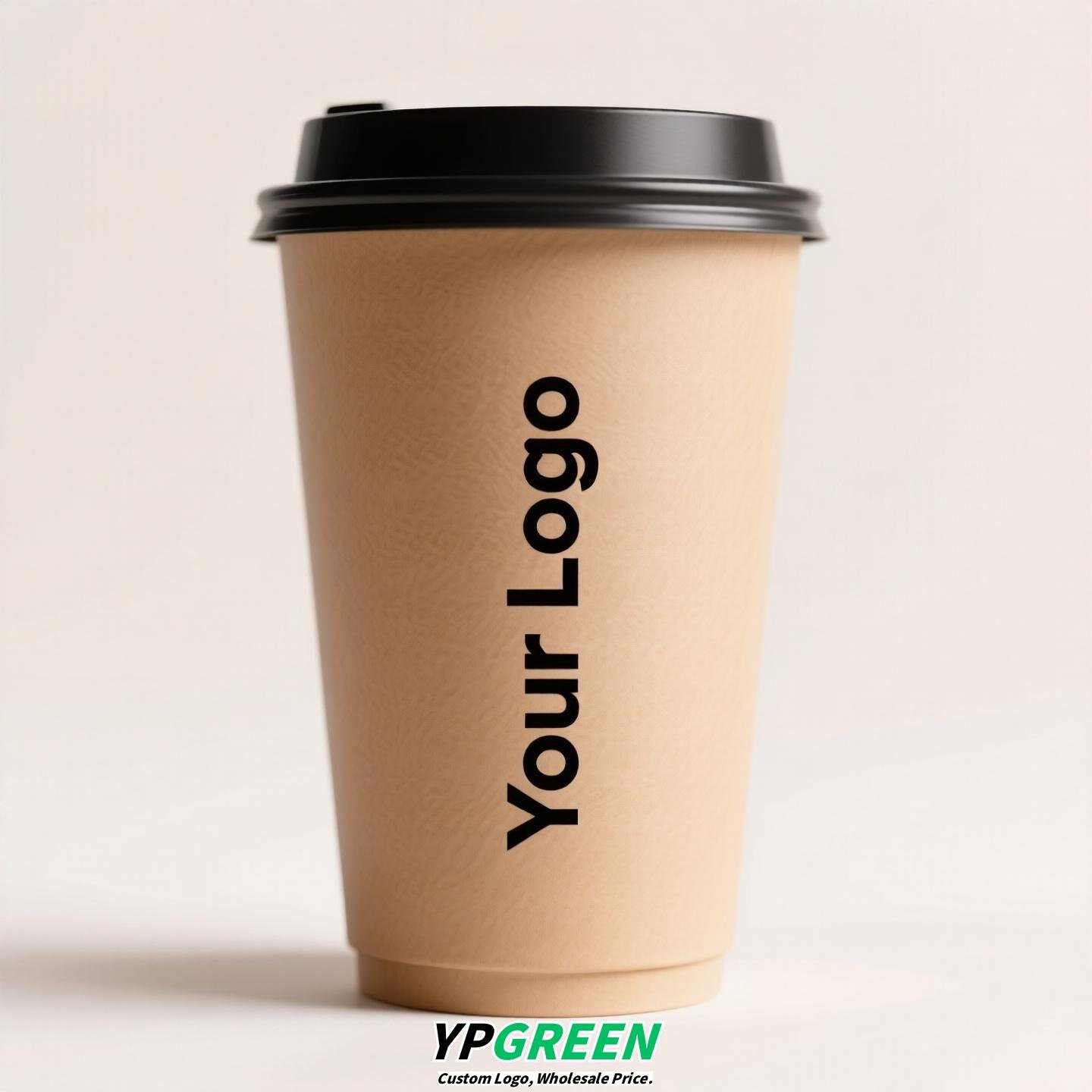 10oz Bamboo Pulp Double-Wall Coffee Cup with Lid | Disposable Paper Cup + Honeycomb Holder + Custom Logo