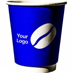 Blue Coffee Cup | Embossed Paper Cup | 190mm Slanted Rim + PLA Straw | Eco-Friendly Disposable Cup
