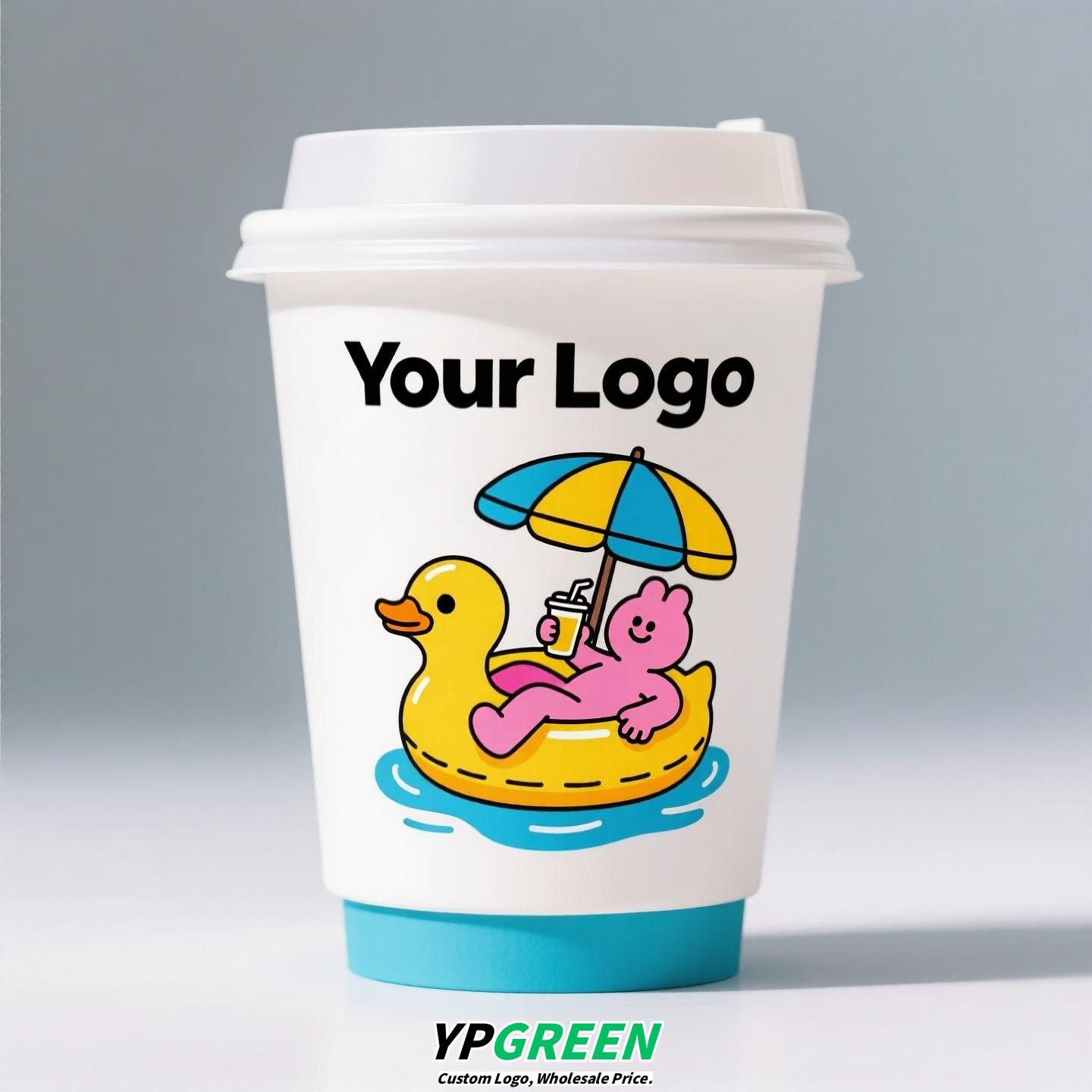 330ml 10oz Blue Surf Cartoon Design Coffee Paper Cup Ripple Bottom Leak-Proof Disposable Cup