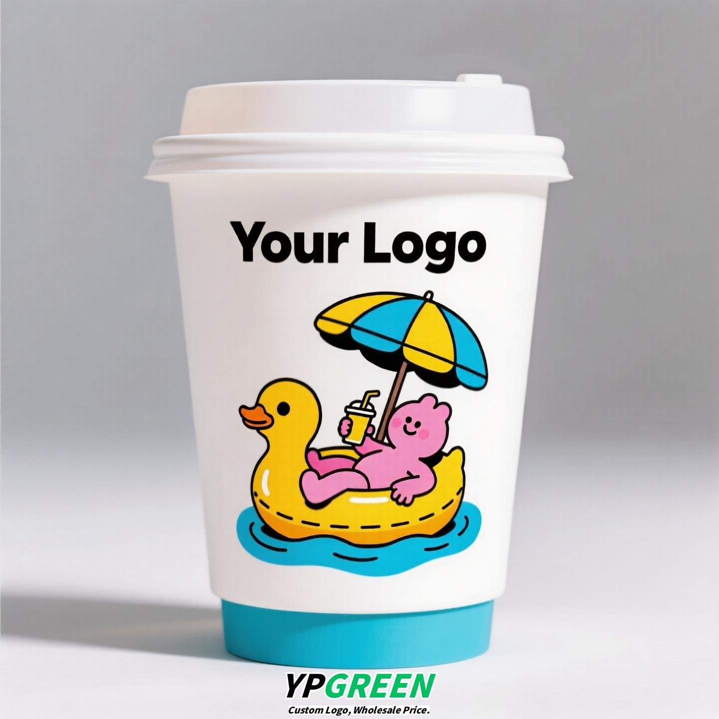 330ml 10oz Blue Surf Cartoon Design Coffee Paper Cup Ripple Bottom Leak-Proof Disposable Cup