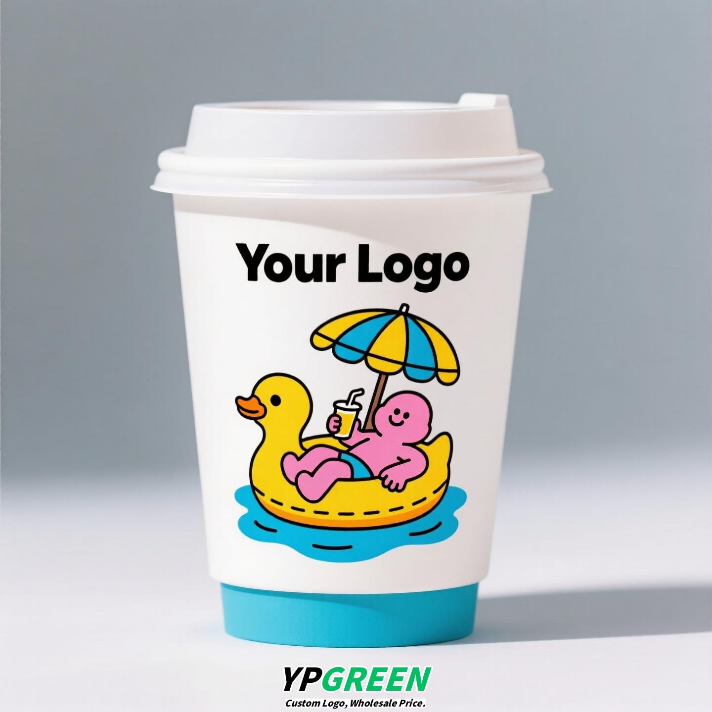 330ml 10oz Blue Surf Cartoon Design Coffee Paper Cup Ripple Bottom Leak-Proof Disposable Cup