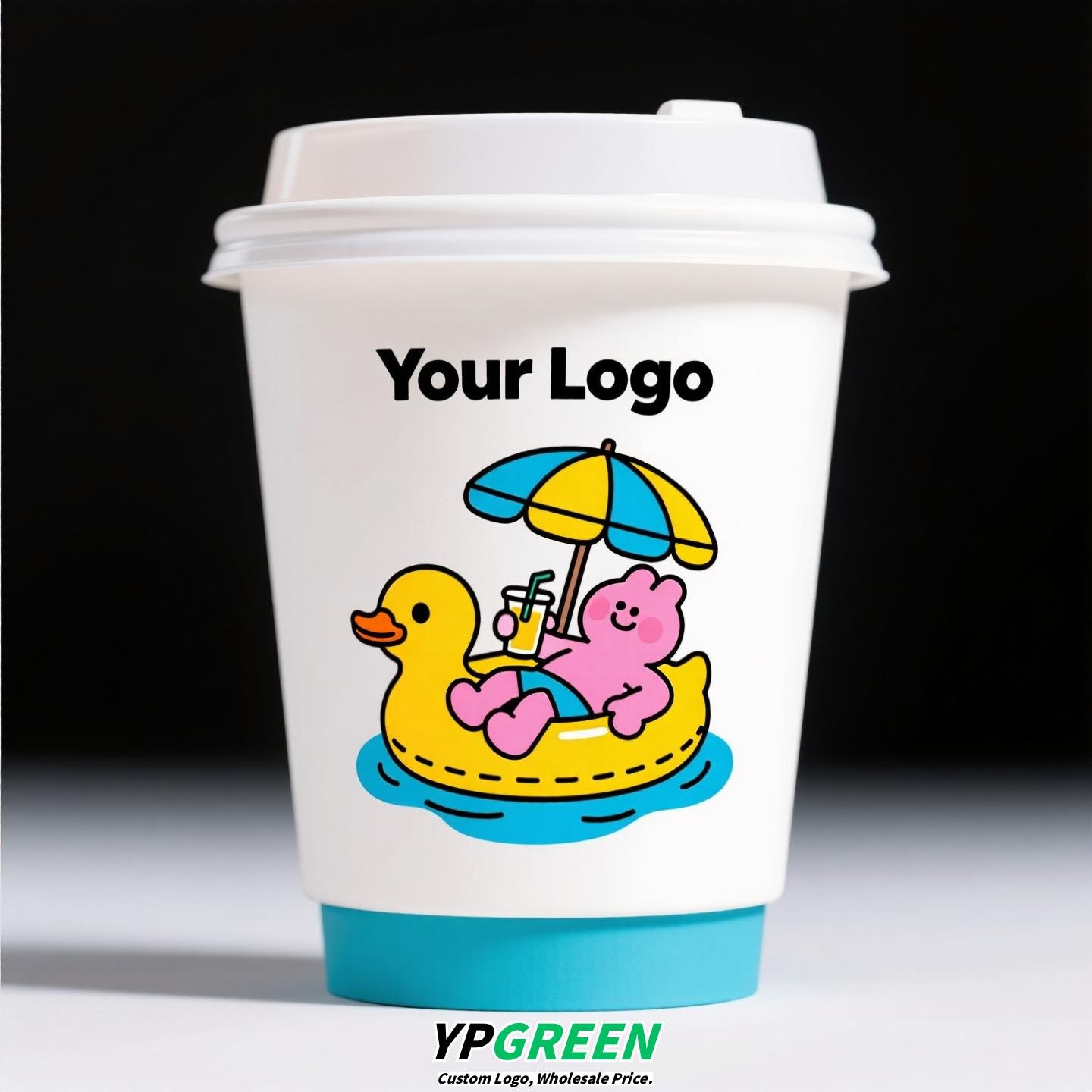 330ml 10oz Blue Surf Cartoon Design Coffee Paper Cup Ripple Bottom Leak-Proof Disposable Cup