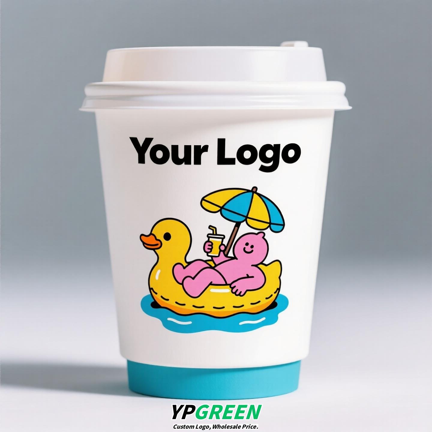 330ml 10oz Blue Surf Cartoon Design Coffee Paper Cup Ripple Bottom Leak-Proof Disposable Cup