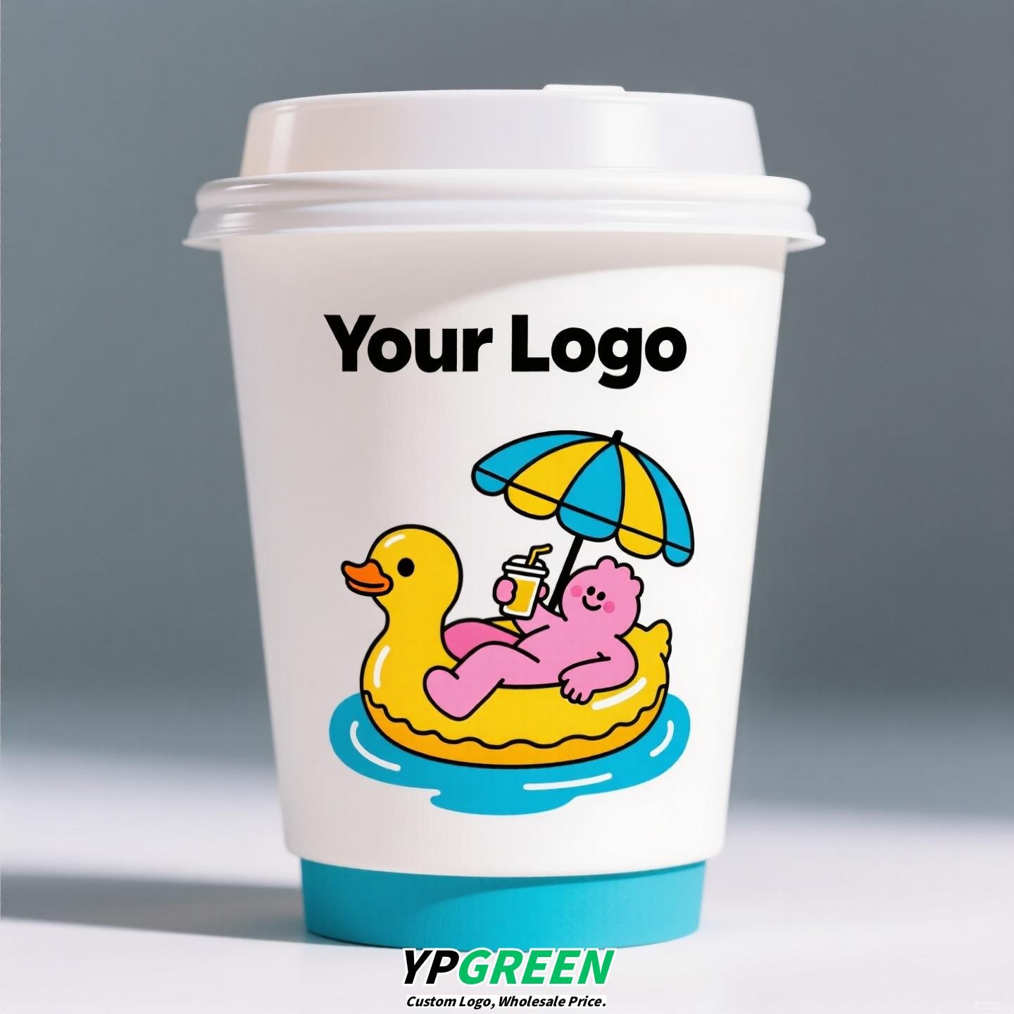 330ml 10oz Blue Surf Cartoon Design Coffee Paper Cup Ripple Bottom Leak-Proof Disposable Cup