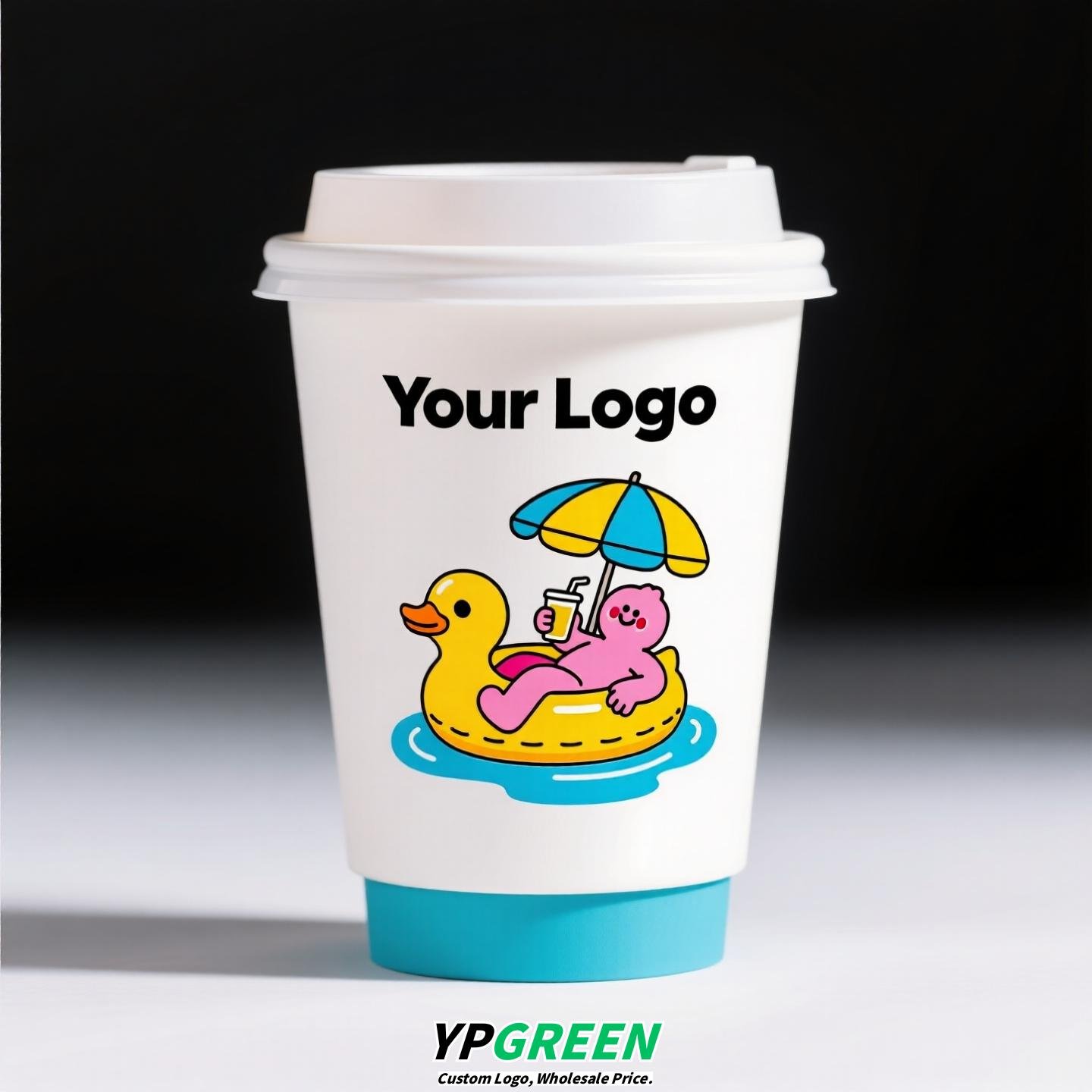 330ml 10oz Blue Surf Cartoon Design Coffee Paper Cup Ripple Bottom Leak-Proof Disposable Cup