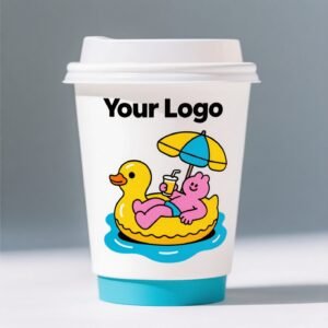 330ml 10oz Blue Surf Cartoon Design Coffee Paper Cup Ripple Bottom Leak-Proof Disposable Cup