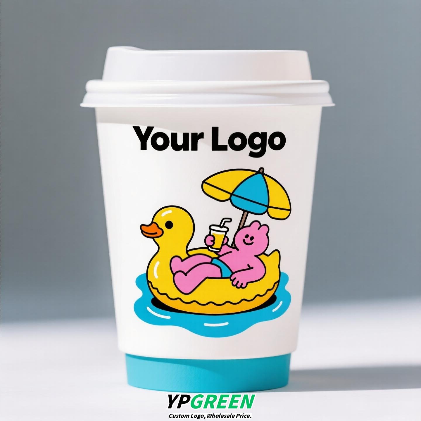 330ml 10oz Blue Surf Cartoon Design Coffee Paper Cup Ripple Bottom Leak-Proof Disposable Cup