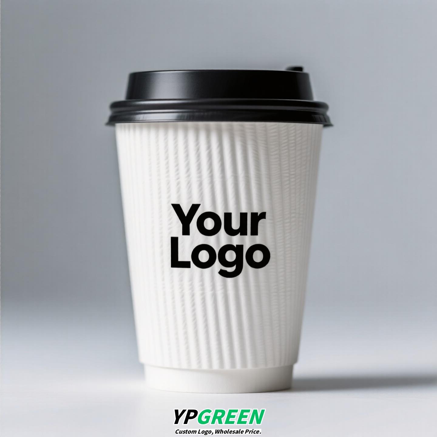 Embossed Stripe Double Wall Paper Cups | 280ml 380ml 400ml | Custom Logo, Thickened Food-Grade, Leak-Proof & Heat-Resistant