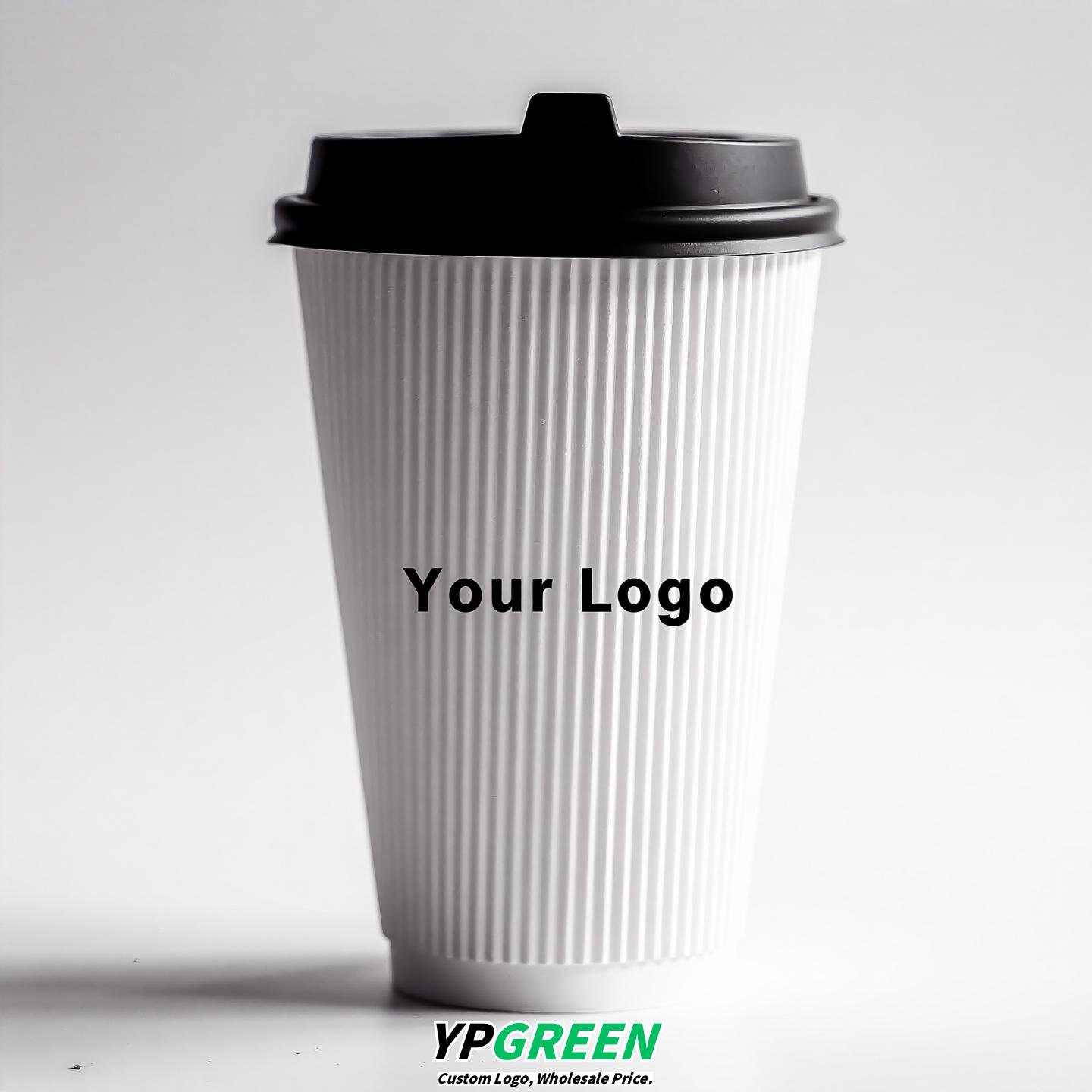 Embossed Stripe Double Wall Paper Cups | 280ml 380ml 400ml | Custom Logo, Thickened Food-Grade, Leak-Proof & Heat-Resistant