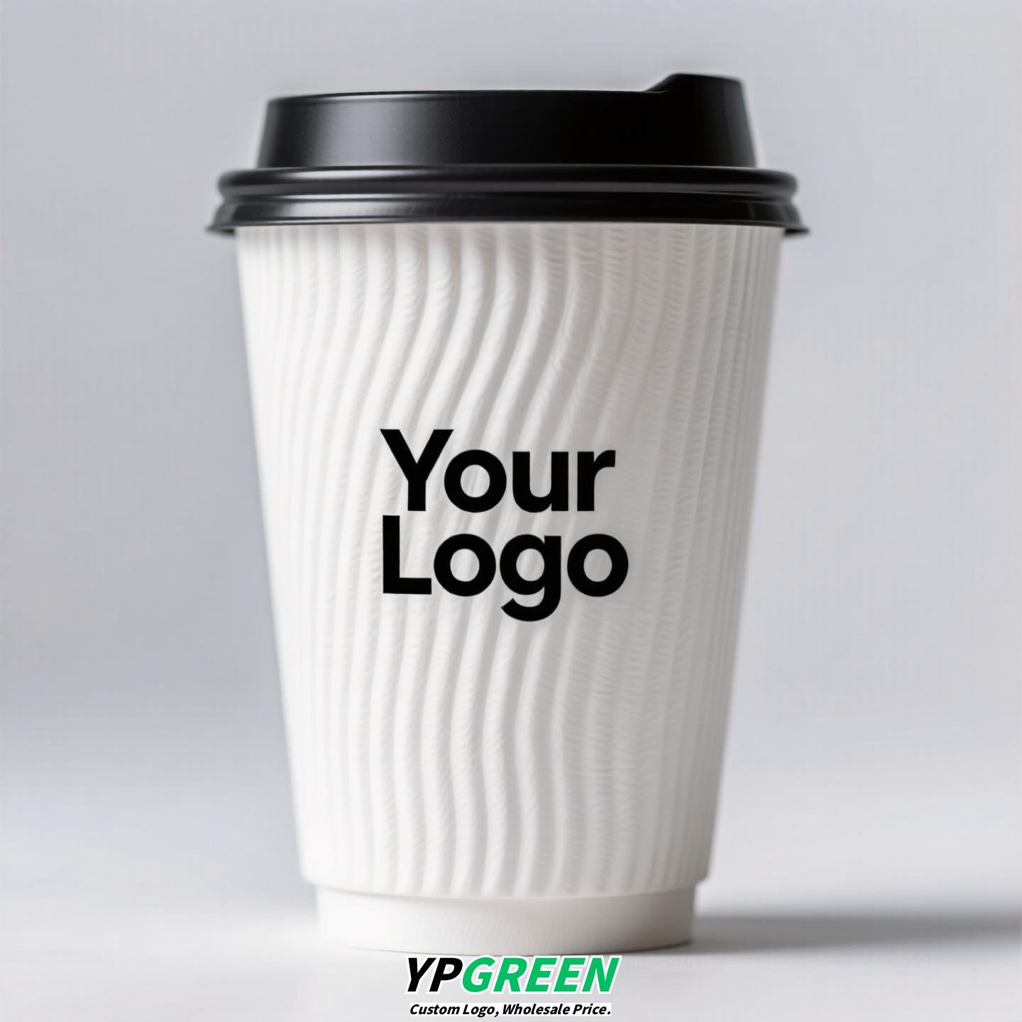 Embossed Stripe Double Wall Paper Cups | 280ml 380ml 400ml | Custom Logo, Thickened Food-Grade, Leak-Proof & Heat-Resistant