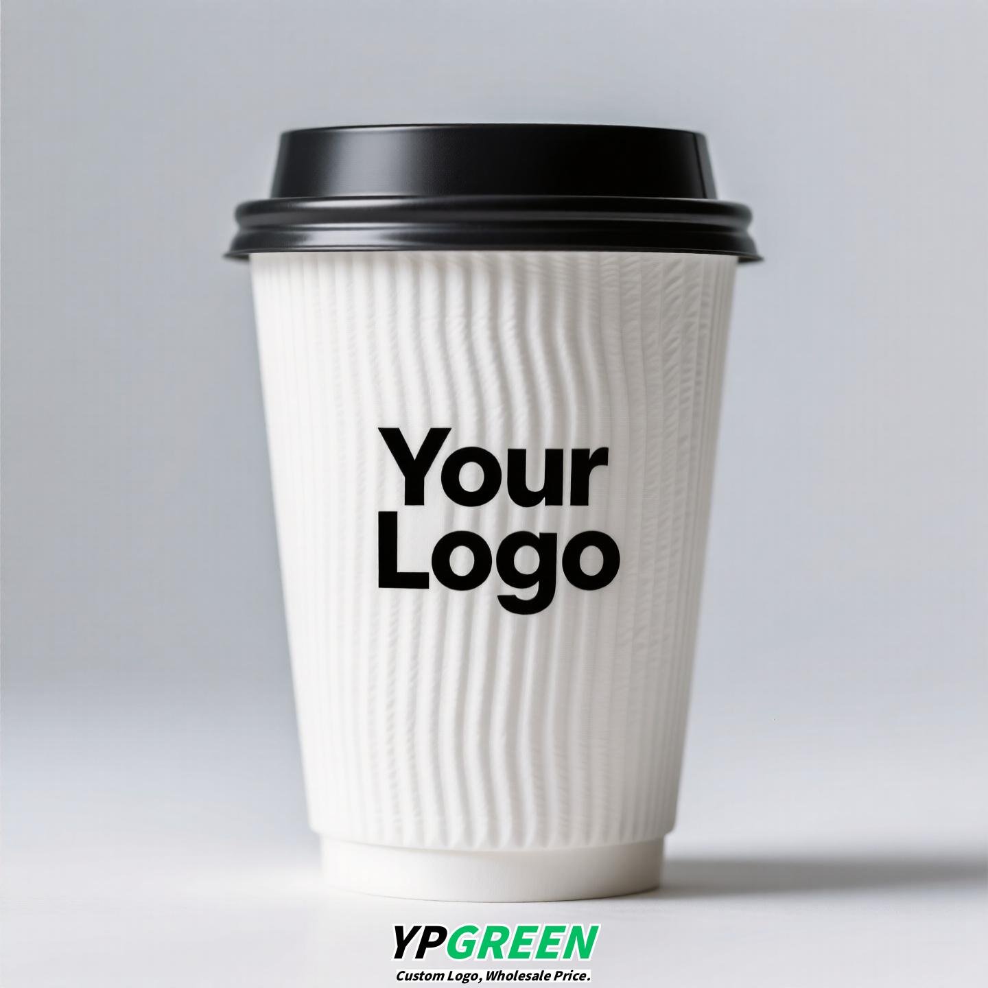 Embossed Stripe Double Wall Paper Cups | 280ml 380ml 400ml | Custom Logo, Thickened Food-Grade, Leak-Proof & Heat-Resistant