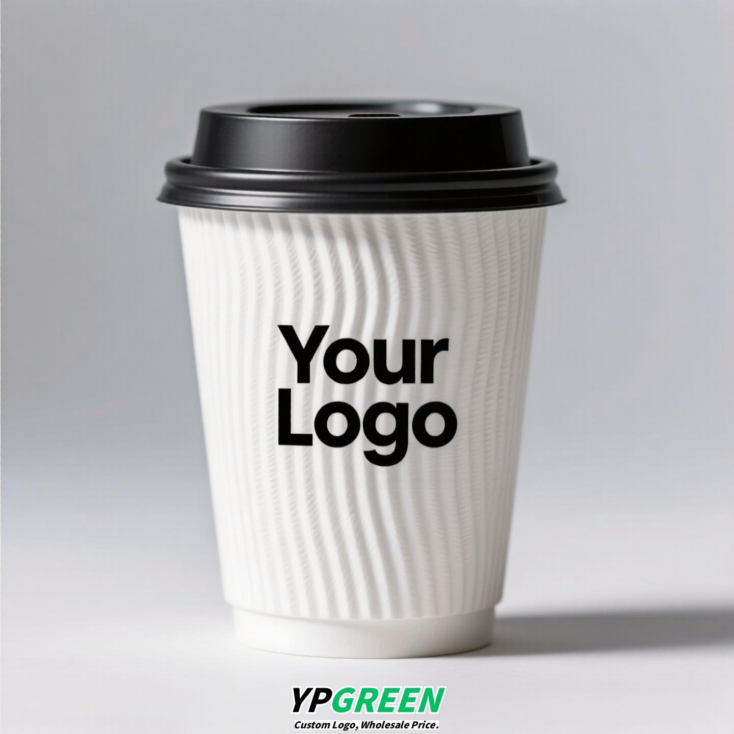Embossed Stripe Double Wall Paper Cups | 280ml 380ml 400ml | Custom Logo, Thickened Food-Grade, Leak-Proof & Heat-Resistant