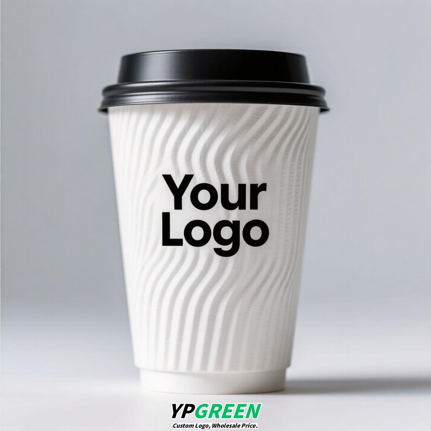 Embossed Stripe Double Wall Paper Cups | 280ml 380ml 400ml | Custom Logo, Thickened Food-Grade, Leak-Proof & Heat-Resistant
