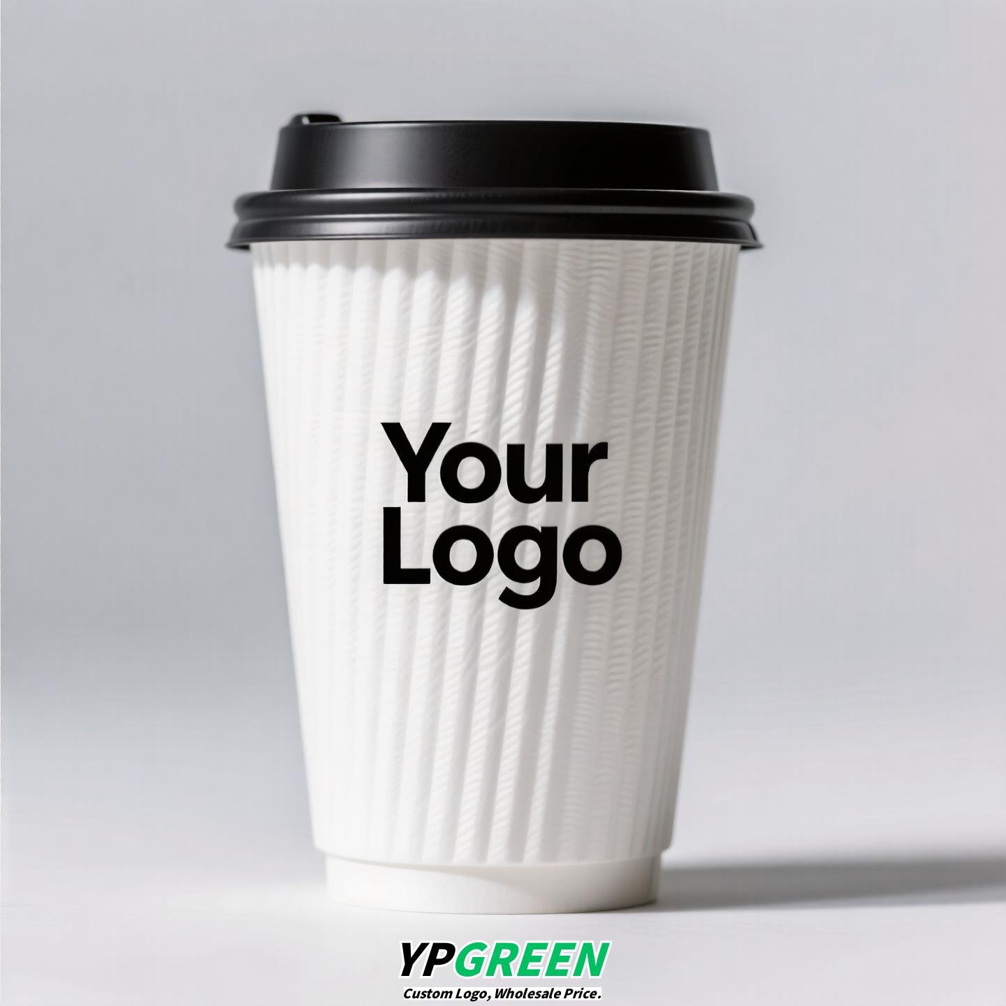 Embossed Stripe Double Wall Paper Cups | 280ml 380ml 400ml | Custom Logo, Thickened Food-Grade, Leak-Proof & Heat-Resistant