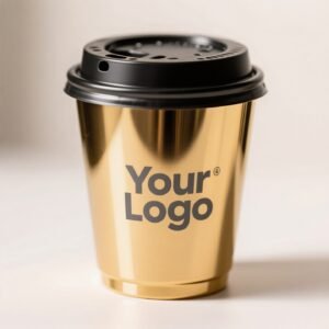 Black & Gold Hot Stamped Tea Cup | Double-Layer Cardboard Coffee Cup | Premium Disposable Packaging