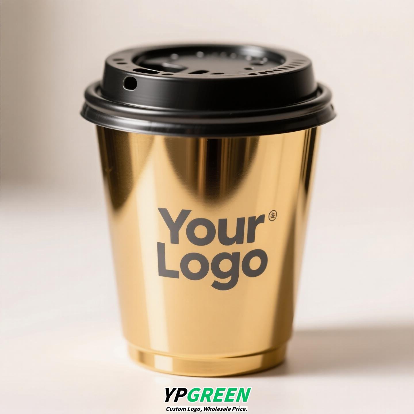 Black & Gold Hot Stamped Tea Cup | Double-Layer Cardboard Coffee Cup | Premium Disposable Packaging