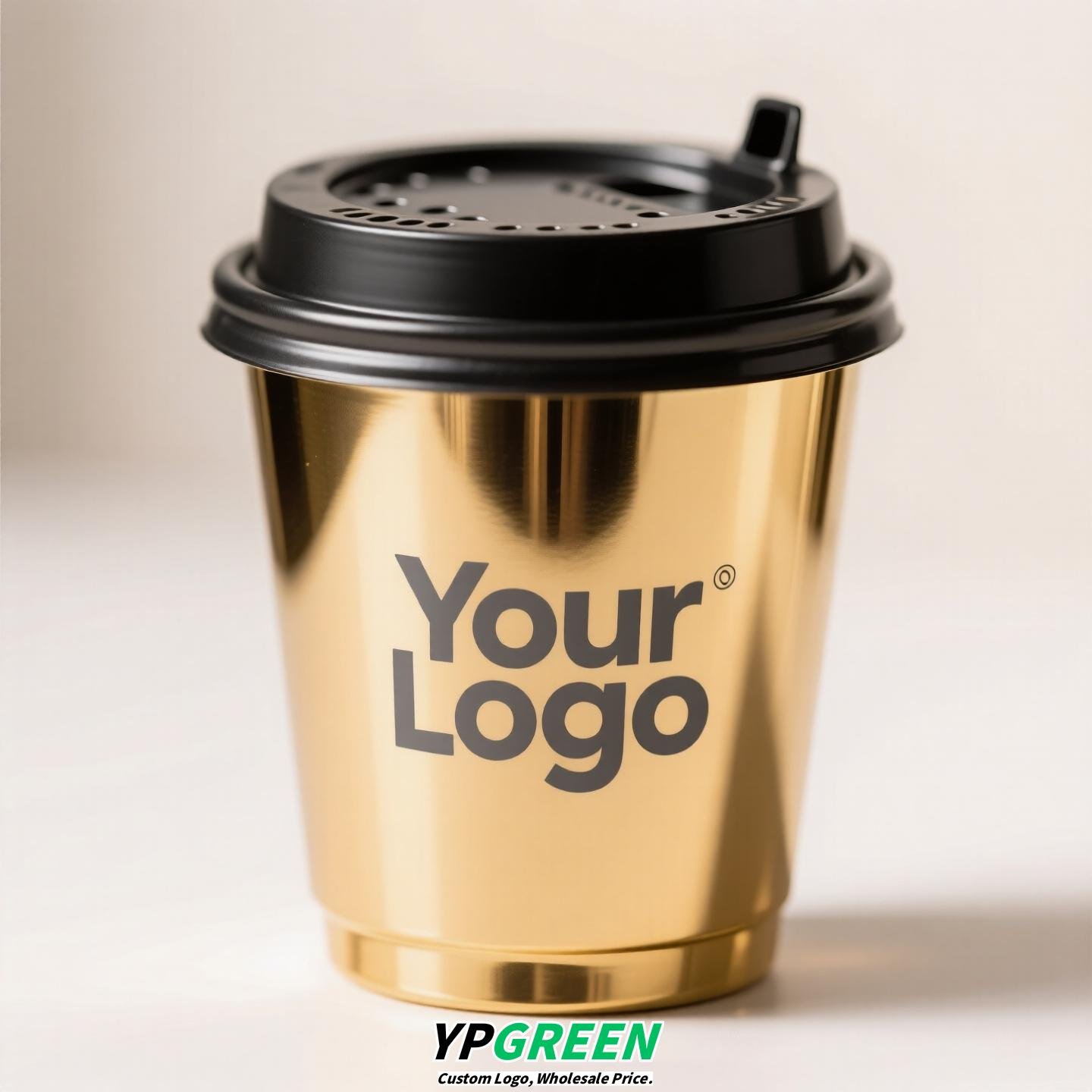 Black & Gold Hot Stamped Tea Cup | Double-Layer Cardboard Coffee Cup | Premium Disposable Packaging