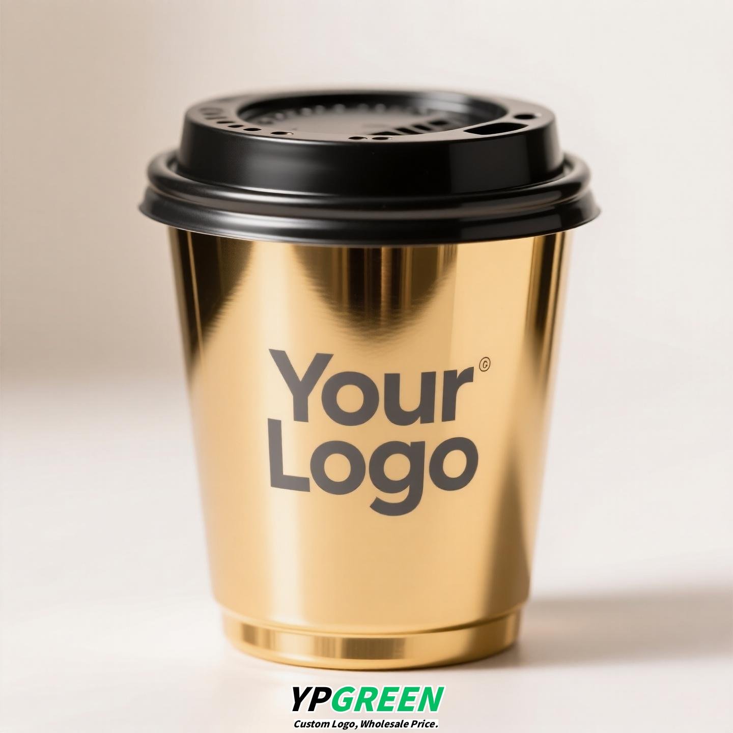 Black & Gold Hot Stamped Tea Cup | Double-Layer Cardboard Coffee Cup | Premium Disposable Packaging