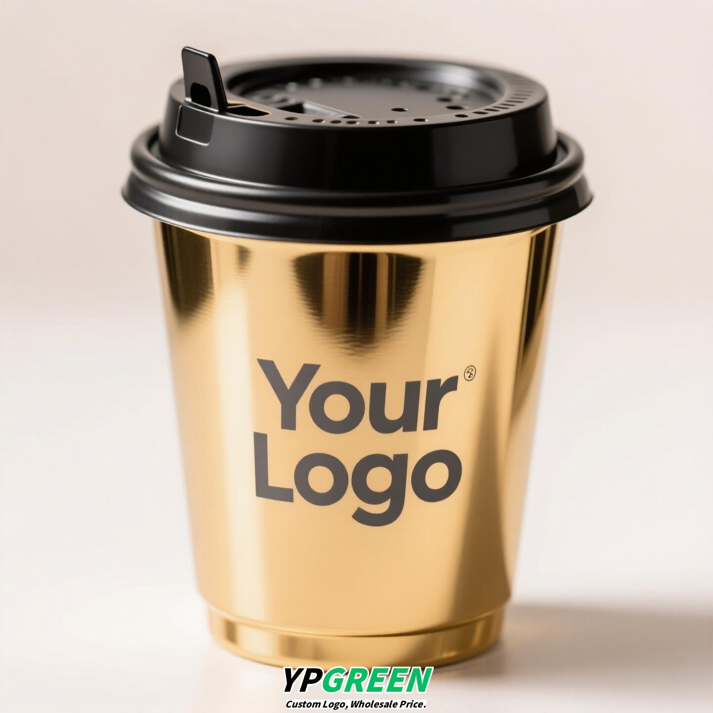 Black & Gold Hot Stamped Tea Cup | Double-Layer Cardboard Coffee Cup | Premium Disposable Packaging