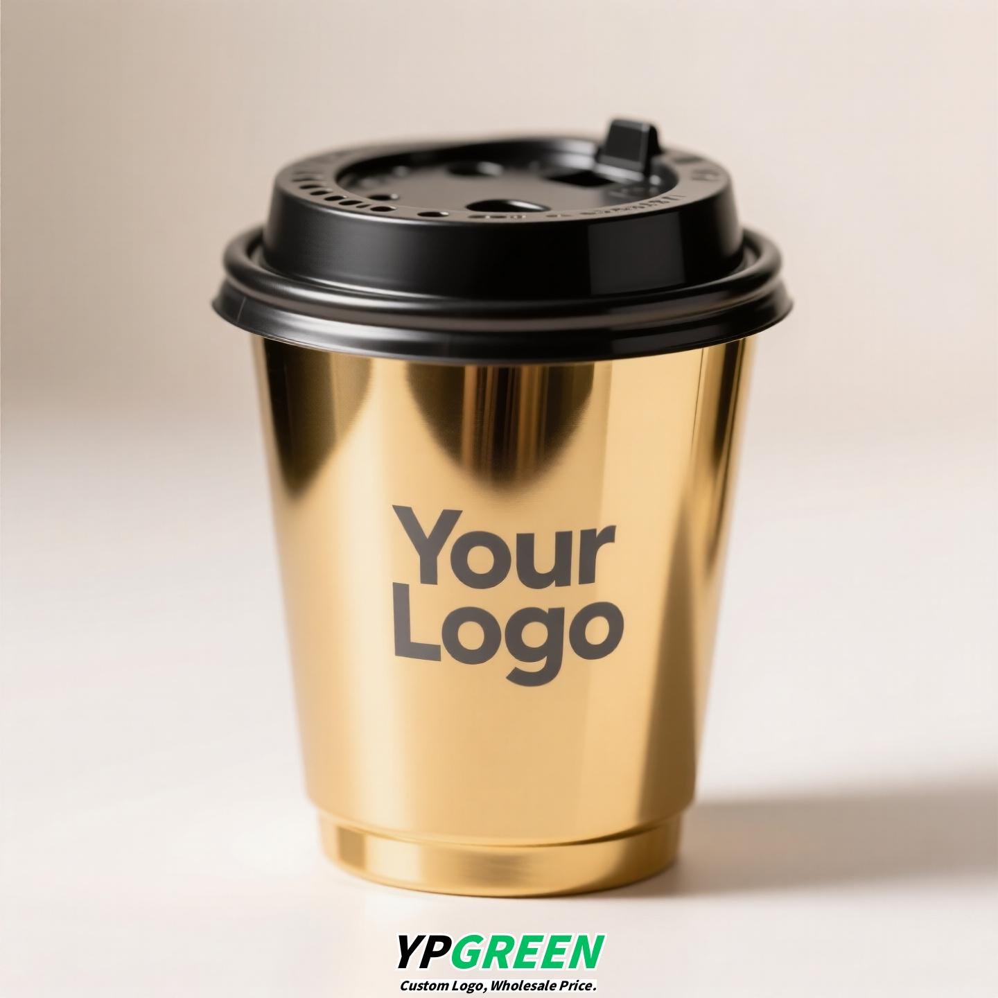 Black & Gold Hot Stamped Tea Cup | Double-Layer Cardboard Coffee Cup | Premium Disposable Packaging
